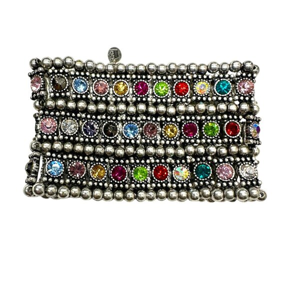 Multi Row Silver & Rhinestone Stretch Bracelet - Picture 1 of 6